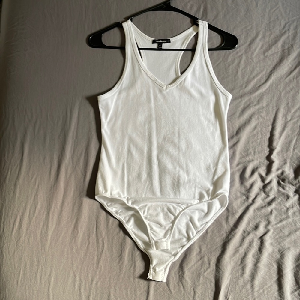 all white v neck body suit size medium